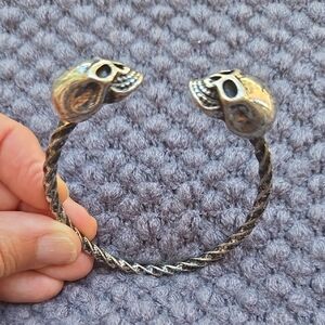 Silver Tone Skull Cuff Bracelet